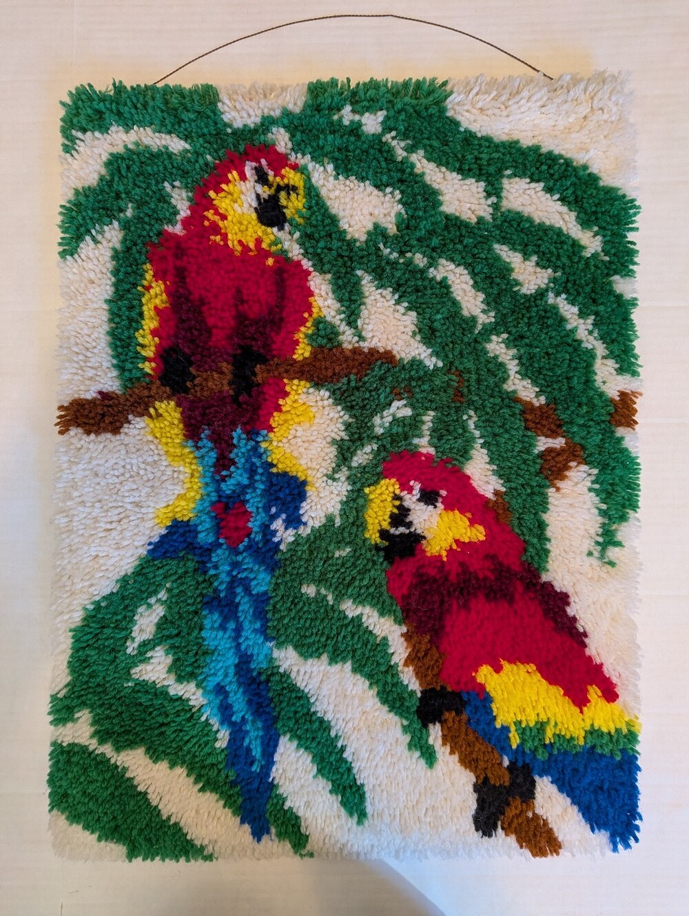 Vintage Parrot Latch Hook Wall Hanging